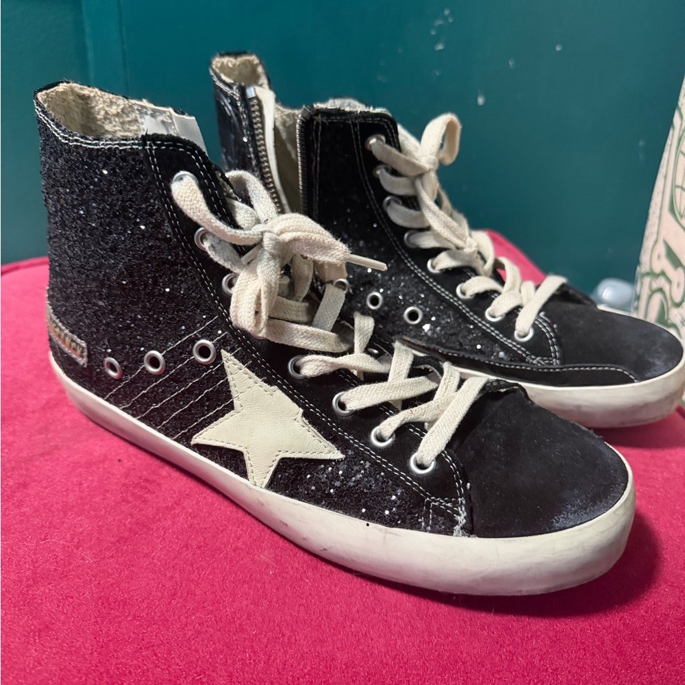 Golden Goose Black Glitter High-Top Sneakers with White Star - Picture 5 of 13